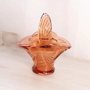 Vintage Pink-Orange Glass Bird Basket | Decorative Dish